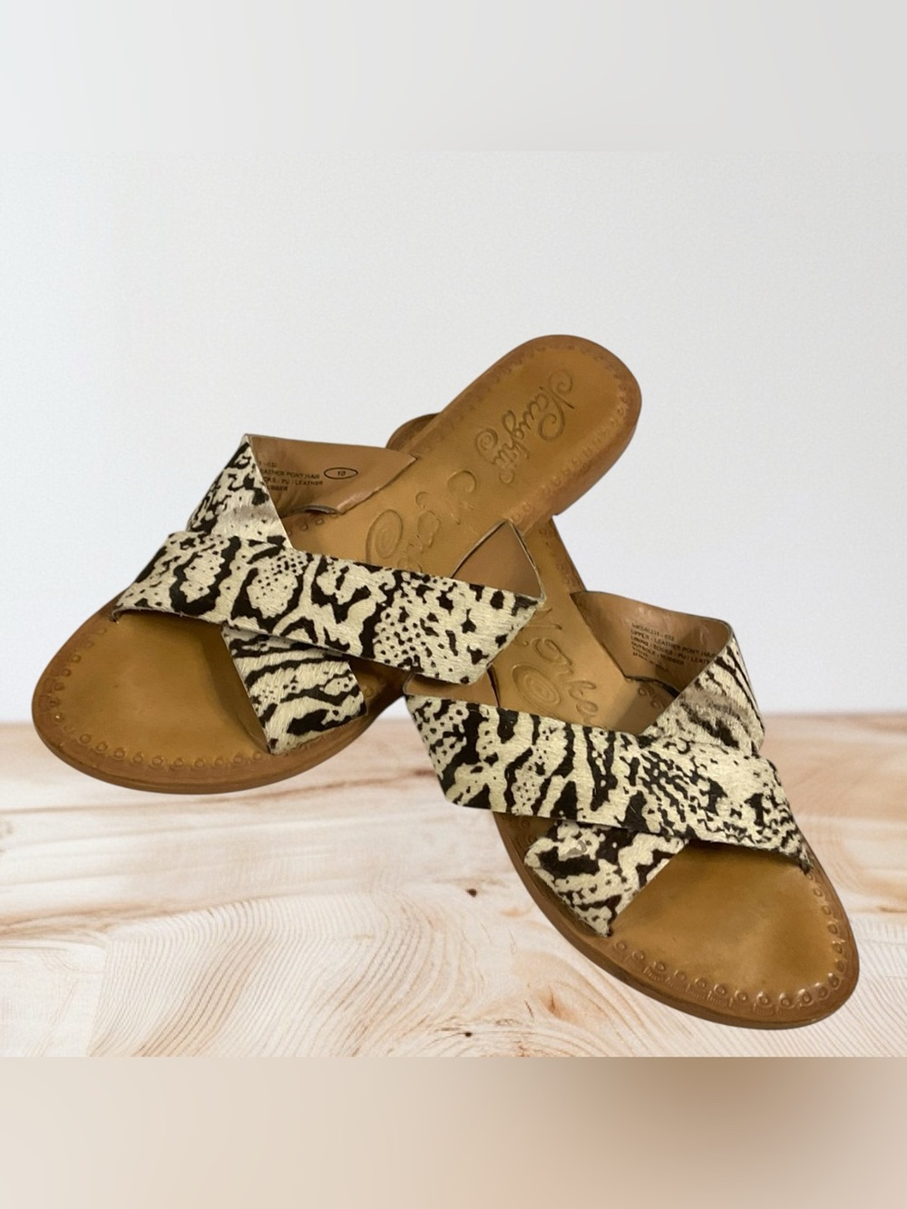 Naughty Monkey Women's Sandals Crisscross Snakeskin Print Slide Size 10M